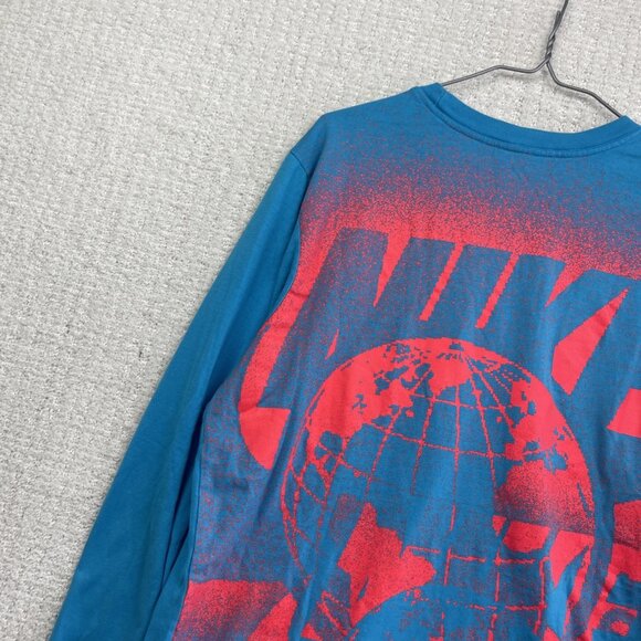 Y2K Nike Worldwide Long Sleeve Shirt Mens Size M Tee Blue / Orange Globe - Picture 3 of 13